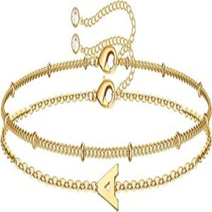 Dainty Gold Initial  for Women, 14K Gold Plated Dainty Personalized Bracelets